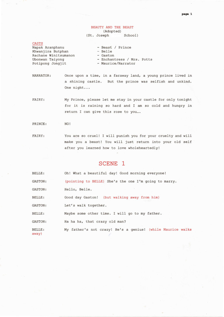 Beauty and the beast story telling script